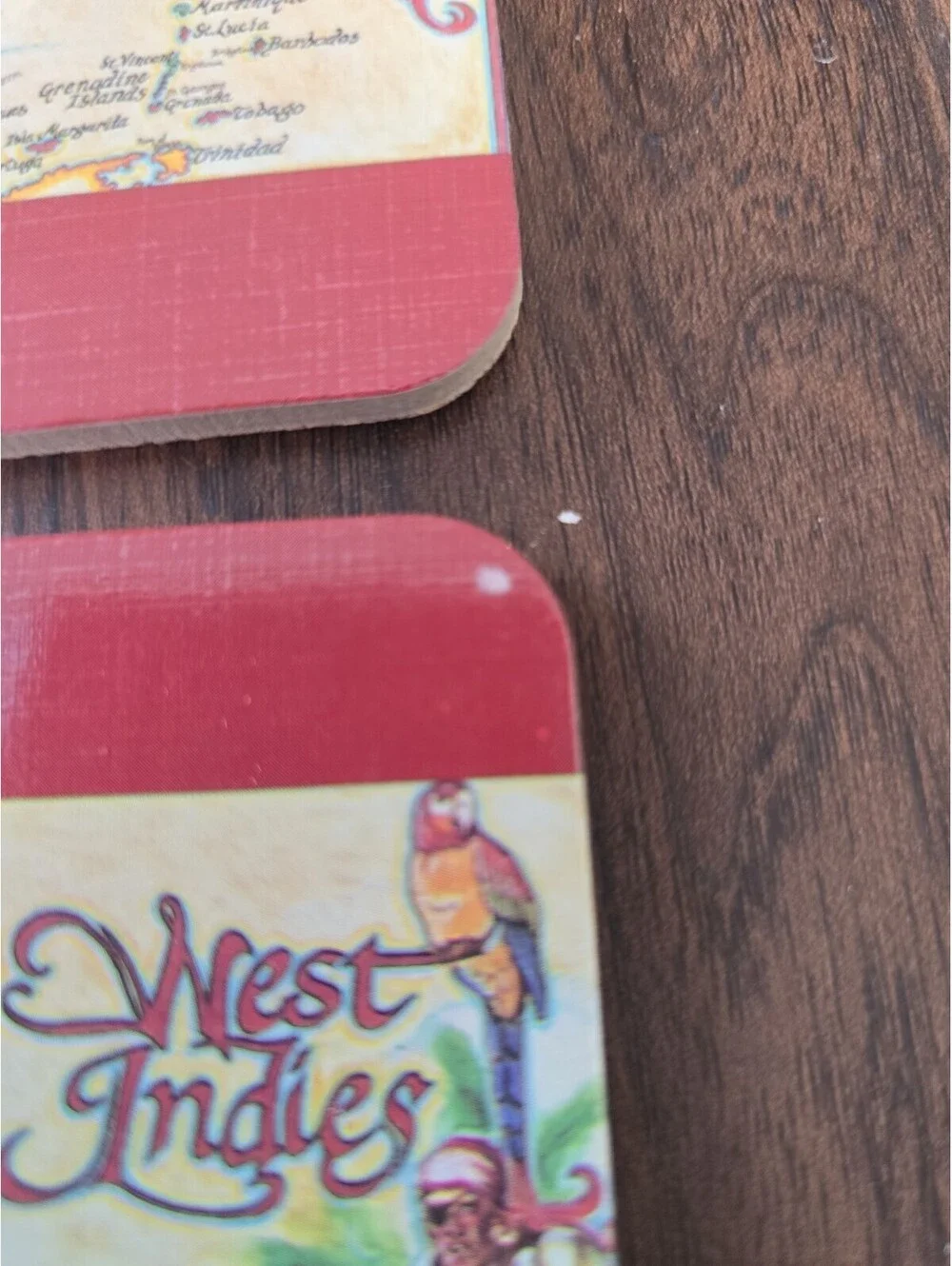 Vintage West Indies Caribbean Map Cork Back Coaster Set of 4 Tropical Tiki Bar